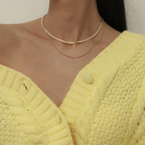 Simple Retro Double Tassel Necklace for Women Personality Square Flat Snake Bone Chain Combination Necklace Party Jewelry