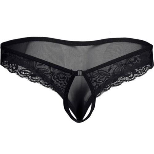 Sexy Mens Lingerie Panties Semi See-through Lace Mesh Briefs Bikini Underwear Low Rise Front Elastic Penis Hole Sissy Underpants