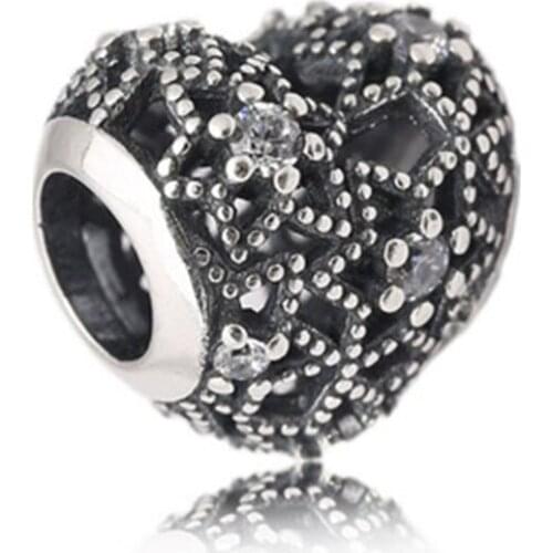 S925 Sliver Snowflake Heart Beads Fit Bracelets & Bangles Clear Crystal Beads for Jewelry Making DIY Winter Fashion Jewelry