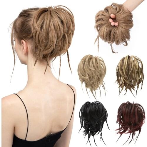 Messy Bun With Braids Synthetic Updo Chignon With Elastic Band Straight False Hair Pieces Extension Bun For Women