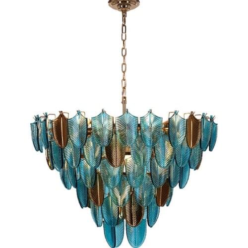 Contemporary Luxury LED Chandeliers Lighting AC90-260V Personality Blue and Brown Leaf Glass Suspension Luminaire For Villa Home