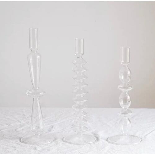 Glass Candle Holder Clear Table Candlestick for Pillar or Taper Candle Table Decoration for Home Decor Wedding Party