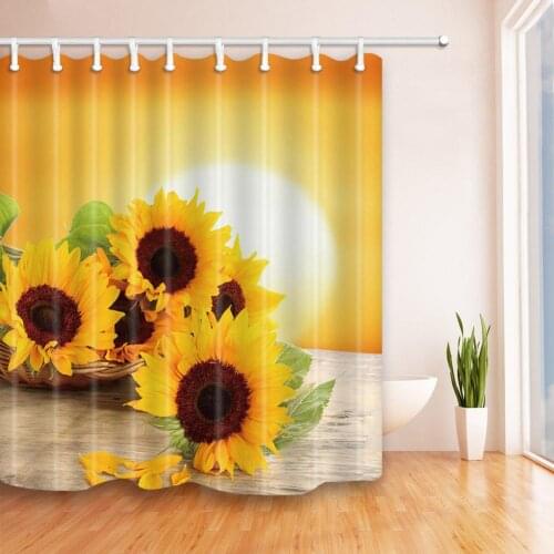 Curtain Bathroom Durable Mould Resistance Sunflower Printed Waterproof Polyester Thicken Bathroom Decoration Shower Curtain
