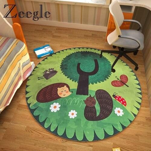 Zeegle Cartoon Round Carpet Hallway Decor Rug Anti Slip Living Room Floor Rug Kids Play Rug Absorbent Sofa Area Rug Bedside Mat