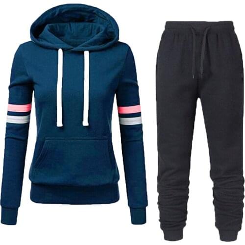 Women Tracksuits Autumn Winter Thick Fleece Warm Solid Suit 2 Pieces Sets Female Casual Long Sleeve Hooded Sweatshirt Outfit