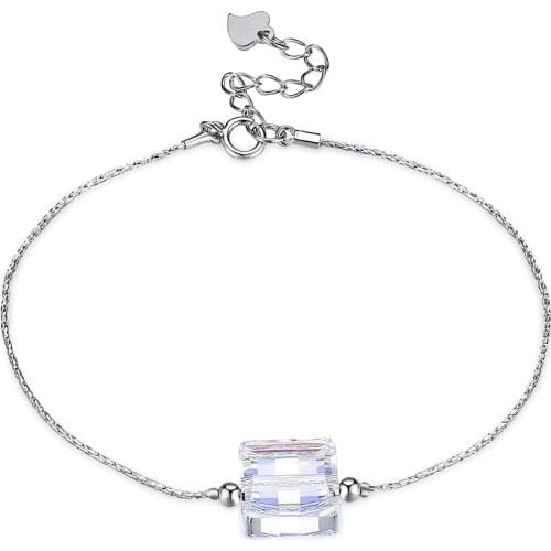 Elegant 925 Sterling Silver Charm Bracelets Women Square Crystals from Austria Drop Bracelets for Lady Romantic Party Love Gift