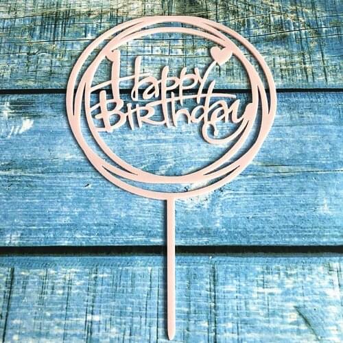 1Pc Happy Birthday Cake Topper Acrylic Letter Round Shape Cake Top Flag Decoration for Kids