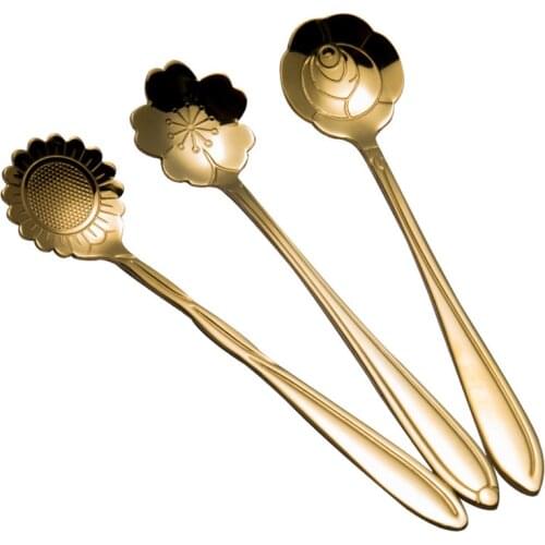 1pc Stainless Steel Spoon Vacuum Plating Tea Spoons Kitchen Drinking Flatware Dessert Spoon Rose spoon Kitchen Supply