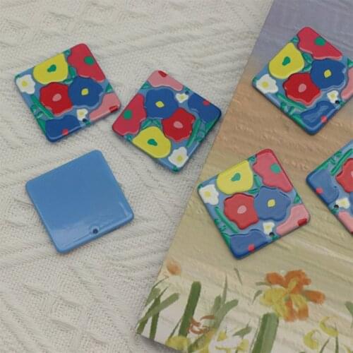 10 PCS 35mm Acrylic Square Flowers Pendant Charms For Earring Accessories DIY Jewelry Findings