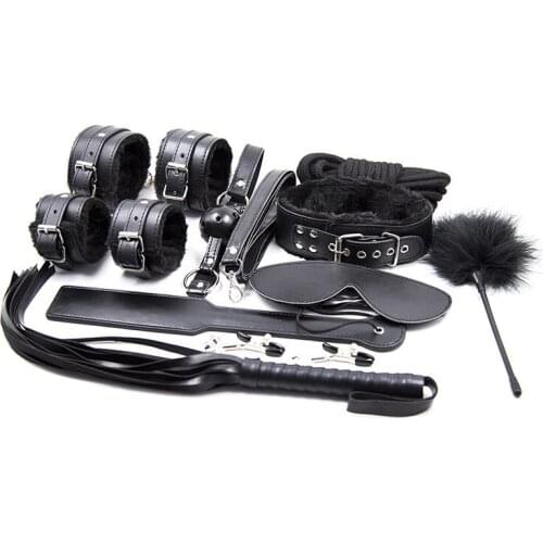10Pcs Set Sex Toys For Couples PU Leather BDSM Bondage Collars Nipple Clamp Erotic Handcuffs Mouth Gags Whip Rope Slave SM Games