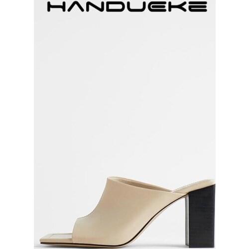 2021 Summer WomenS Shoes Beige Open Toe Fish Mouth Square Toe Elegant And Fashionable High-Heeled Muller Shoes Women Sandals