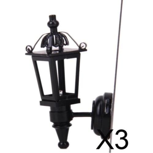3xBlack Metal 1:12 Dollhouse Miniature LED Wall Lamp Model