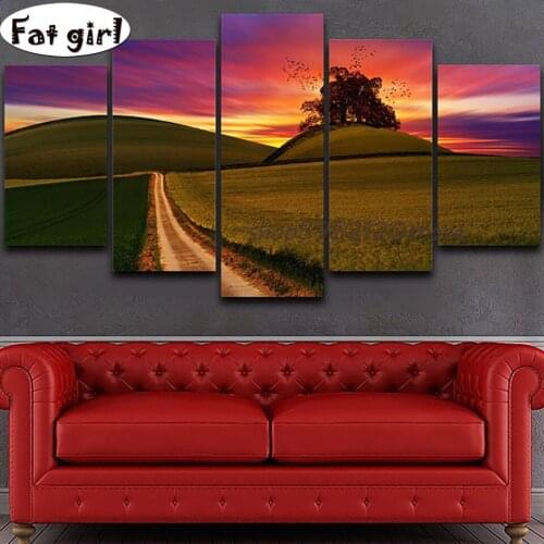 5 Pcs mosaic Big Lawn Sunset diamond Painting full square round 3d embroidery cross stitch natural landscape modern wall paint