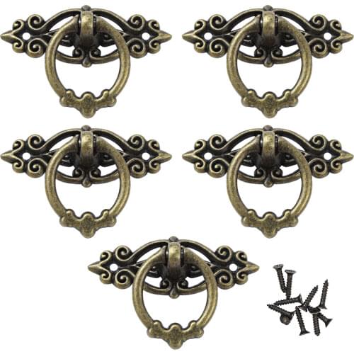 5Pcs Drawer Pulls Dresser Door Grips Vintage Cabinet Ring Pull Handles Metal Cupboard Cabinet Pullers Home Decor Furniture Knobs