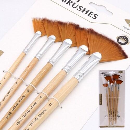 5pcs Fan Shape Gouache Painting Pen Nylon Hair Paint Brush Drawing Art Supplies