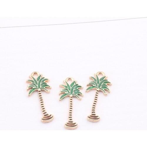 New Style 50pcs/lot Alloy drop oil Gold Tone Cartoon coconut tree Shape Metal Charms Diy Jewelry Bracelet pendant accessory