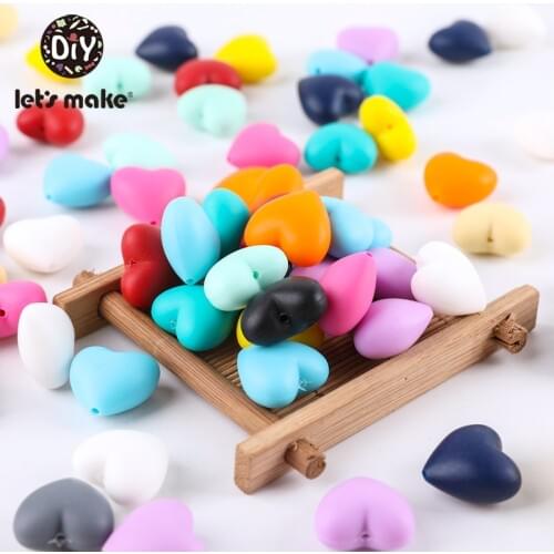 Lets Make BPA Free 50pc Silicone Beads Heart Teething DIY Rattle Accessories Montessori Toys Silicone Baby Teether Biting Toy