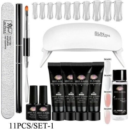 8/11pcs/Kit Poly Extension Nail Gel Set With Nail Tips Dual Form Qiuck Dry Builder Nail Gel For Manicure Finger Extension Brush