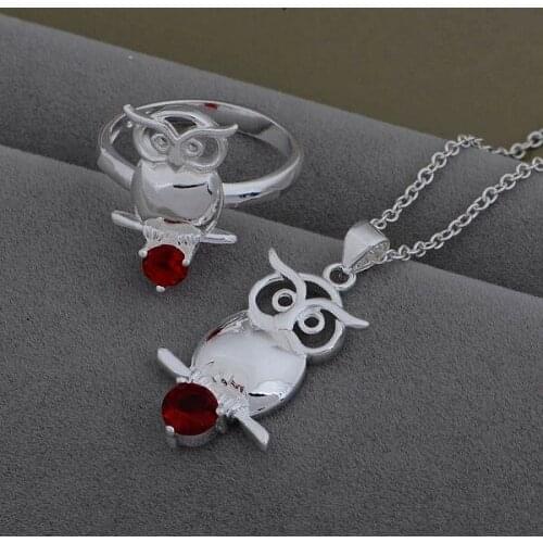 AS513 Lucky Silver Color 925 Jewelry Sets For Women Ring 503 + Necklace 938 /bwnaknua Aunajlua
