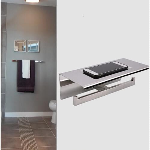Chrome Stainless Steel Double Roll Toilet Paper Holder Dual Paper Towel Dispenser Tissue Roll Hanger--MD444FD