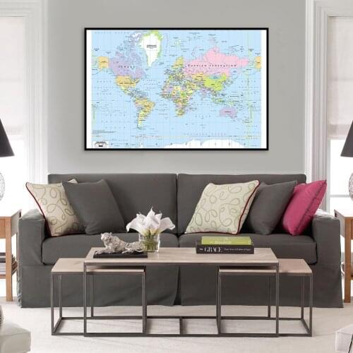 80*60cm The Detailed World Political Map Spray Canvas Painting Wall Art Poster Children School Supplies Living Room Home Decor