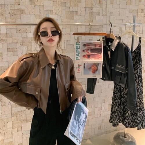 To film fashion wind restoring ancient ways long-sleeved PU leather coat female brief paragraph motorcycle jacket
