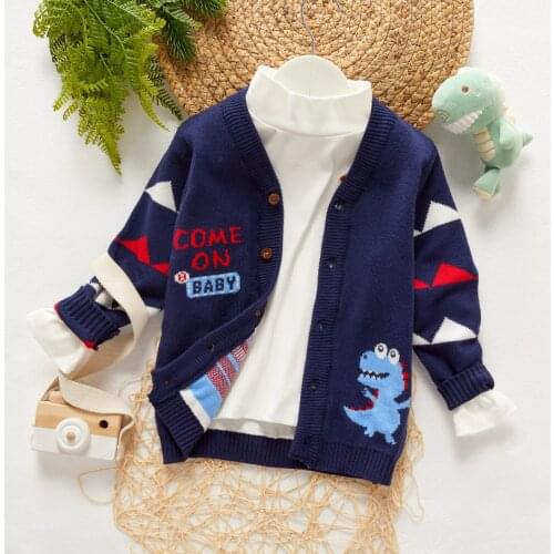 PatPat Toddler Boy Dinosaur Embroidered Button Design Sweater Cardigan