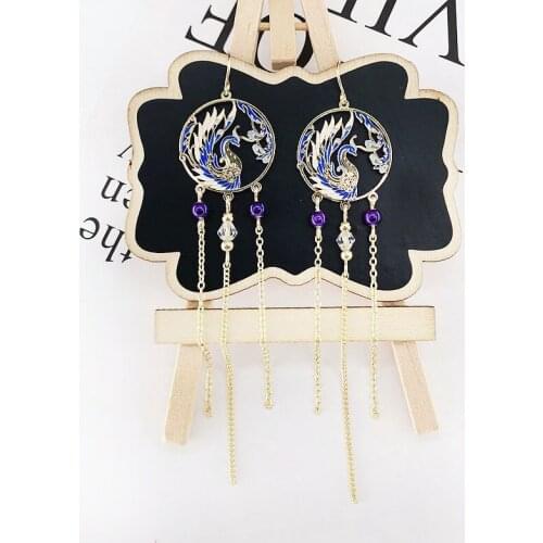 Chinese Style Blue Secular Bird Tassel Earrings For Women Fashion Jewelry Accessories Charms Animal Beads Drop Ears