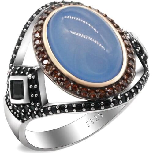 Fashion Classic 925 Sterling Silver Unisex Natural Agate Stone Ring Hip Hop Personality Simple Men And Women Anniversary Jewelry