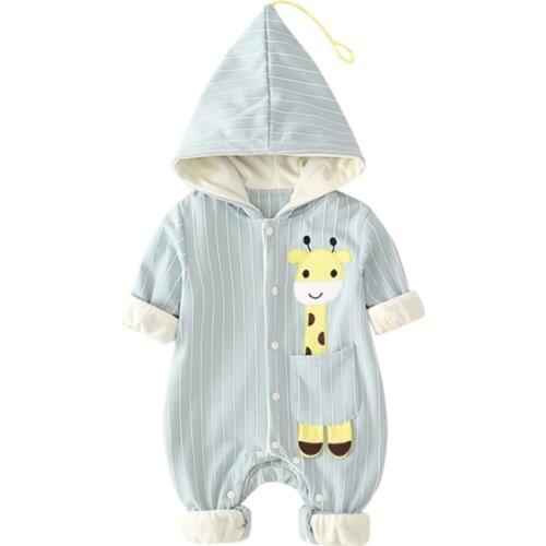 Infant Baby Rompers 2020 Spring Fall Warm Newborn Baby Boy Costume Cartoon Hooded Baby Overall Jumpsuit Baby Girl Clothes