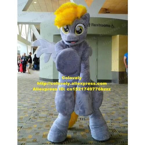 Lovely Gray Pony My Little Pony Horse Pony Steed Mascot Costume Cartoon Character With Plush Long Yellow Fur No.4948 Free Sh
