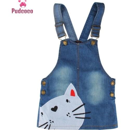 Summer Embroidery Cartoon Cat Pattern Baby Girl Denim Dress Clothes Straps Kids Girls Sleeveless Suspenders Dresses