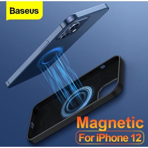Baseus Magnetic Phone Case For iPhone 12 Pro Max Mini Shockproof Liquid Silicone Back Cover For iPhone 12Pro 12Mini Coque Shell