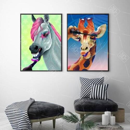 Makeup Animals Abstract Giraffe Horse Canvas Painting Watercolor Posters and Prints Kids Bedroom Decoration Wall Art Picture