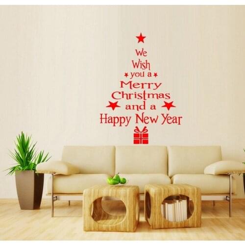 Merry Christmas Letter Stickers New Year Xmas Tree Decals Window Showcase Glass Living Room Decorative Poster Sticker For Home