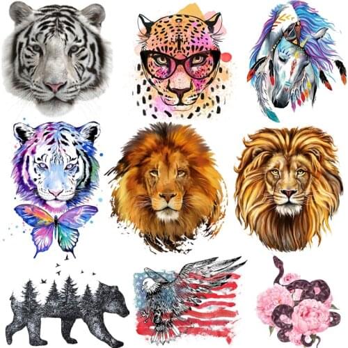Lion Patch Thermo-stickers On Clothes Animal Iron On Transfers For Clothing Tiger Horse Bear Pacthes For Clothes Animal Applique