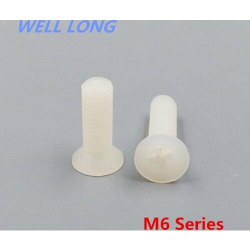 Nylon Countersunk Head Plastic Screw, White Flat Cross, Insulated Plastic Screw, Bolt M6*8/10/12/16/20/25/30/35/40