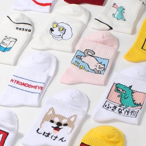 New Fashion Harajuku Women Girls Hip Hop Long Socks Cute Animal Dinosaur Socks for Ladies Funny Japan Korean Style Cartoon Socks