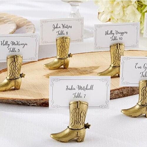 New Arrival Gold Resin Cowboy Boot Place Card Holder Elegant wedding party supplies 100pcs/lot Wholesale Free Shipping