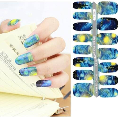 Wholesale Excellent 200packs Nail Wraps Waterproof ultra-thin colorful lasting Self-adhesive Van Gogh impression nail stickers