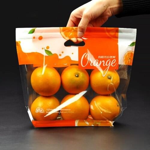 100pcs Orange Packaging Tote Bag Zipper Fruit Fresh Bag Supermarket Store Orange Gift Bag with Air Hole