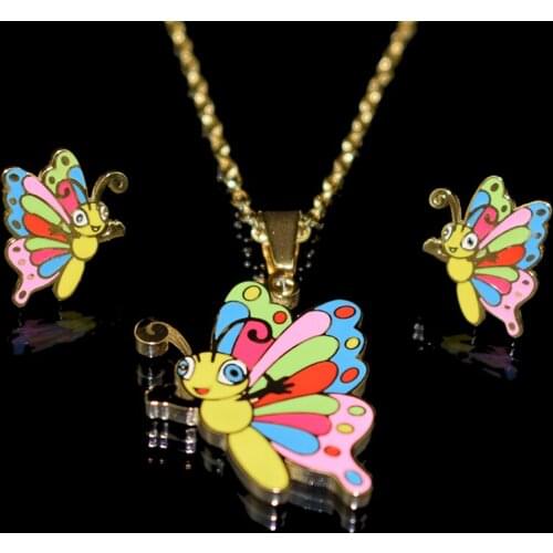 Unicorn/Swan/Flamingo/Butterfly 100% Golden Plated Stainless Steel For Women Man Child Necklace Earrings Fashion Jewelry Set