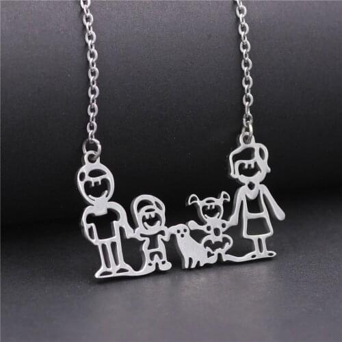 Family Stainless Steel Chain Necklace Silver Color Necklaces Pendants Jewelry Mom Dad Daughter Son Christmas Gift