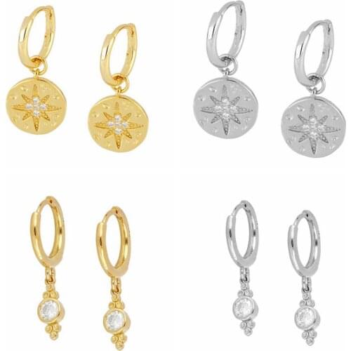 925 Silver Ear Buckle Round Drop Hoop Earring for Women Simple Star Crystal Luxury earrings Korean Fashion Females Jewelry Gift