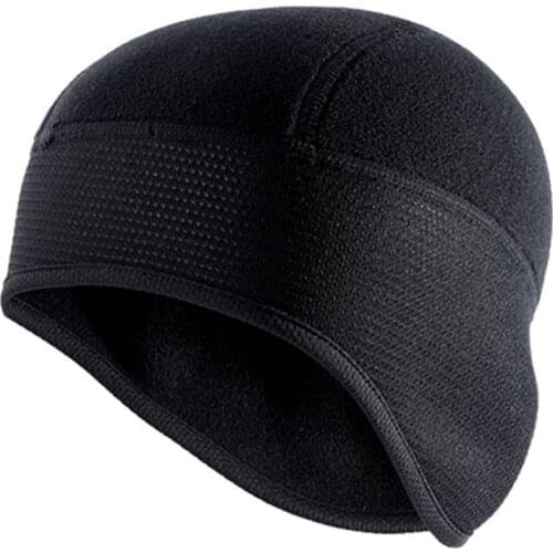 Unisex Winter Black Skull Cap Helmet Liner Cycling Beanie Ear Covers Windproof Polar Fleece Snow Ski Hat Outdoor Sports