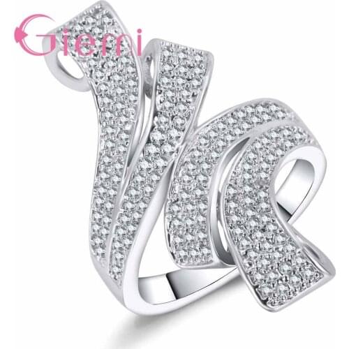 Modern Shiny Ring 925 Sterling Silver Cubic Zirconia Luxury Unique Design Women Anniversary Wedding Party Jewelry