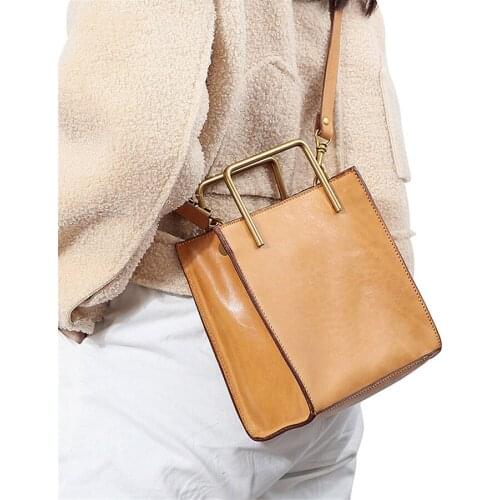 Bag Women New Handbag Genuine Leather Vintage Solid Color Womens One Shoulder Messenger Bag Large Capacity Female Tote Bag