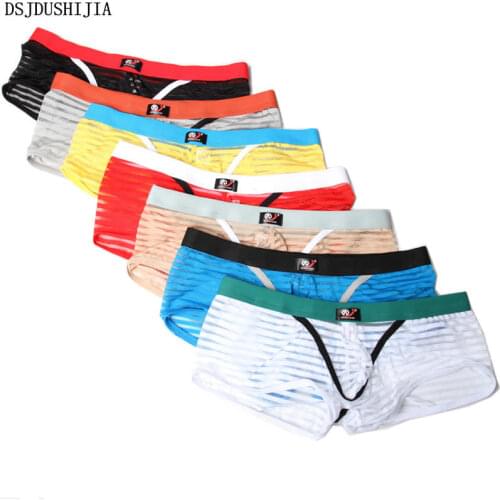 Wholesale 7pcs Sexy Underwear See Through Penis Pouch Briefs Sexy Mens Striped Panties Fetish Gays U Bulge Triangle Underwear