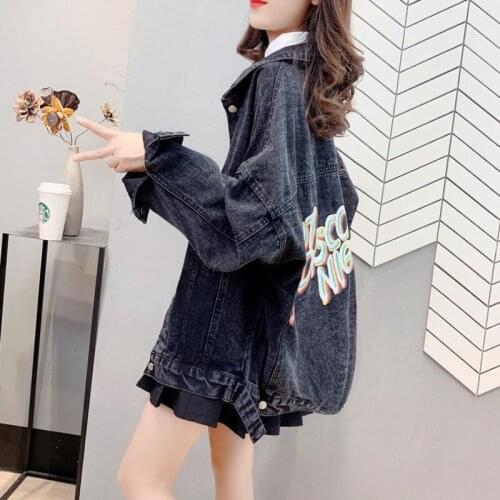 Fashion Womens Denim Coat 2021 New Spring Autumn Jacket Female Loose Wild Print Net Red Student Casual Top Trendy Korean