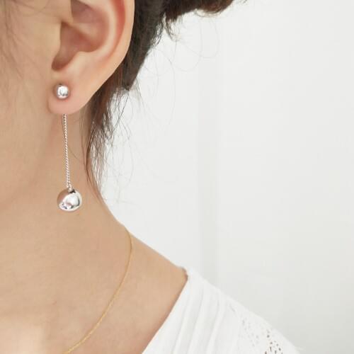 Womens Party Wedding Authentic 925 Sterling silver Glossy Double Polished Lucky Round Long Earrings FINE jEWELRY E479